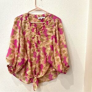 Rose & Olive Pink and Gold Floral Blouse